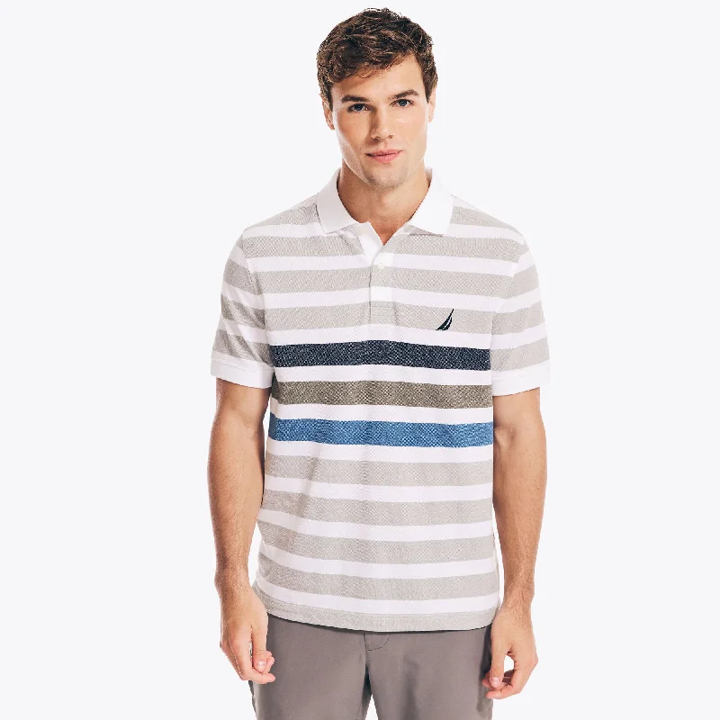 Men's short-sleeve durable shirt-Nautica Mens Classic Fit Striped Jaspe Pique Polo