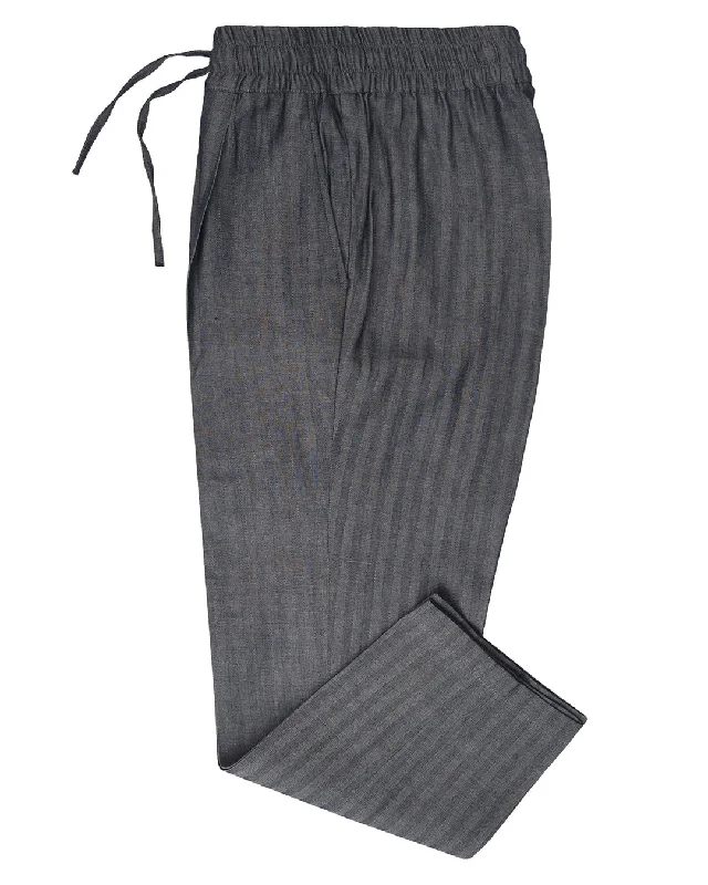 men's casual navy dress pants-Navy Denim Herringbone Drawstring Pant