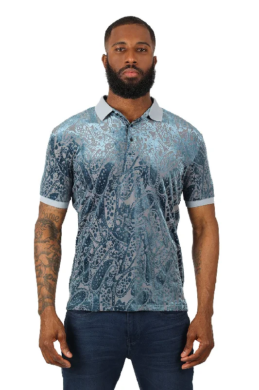 Men's short-sleeve synthetic workout shirt-Paisley Passion Polo Shirt