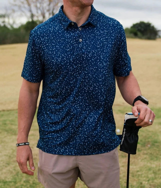 Men's short-sleeve quick-dry top-Performance Polo - Navy Speckled