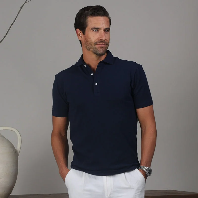 Men's short-sleeve quick-dry top-Portofino Piqué Cotton Polo Navy