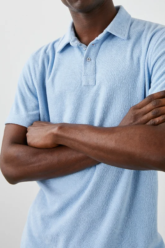 Men's short-sleeve hipster plaid shirt-RHEN POLO SHIRT - TERRY CHAMBRAY BLUE