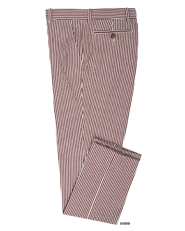 men's casual white denim pants-Rose Red White Bengal Stripes Seersucker