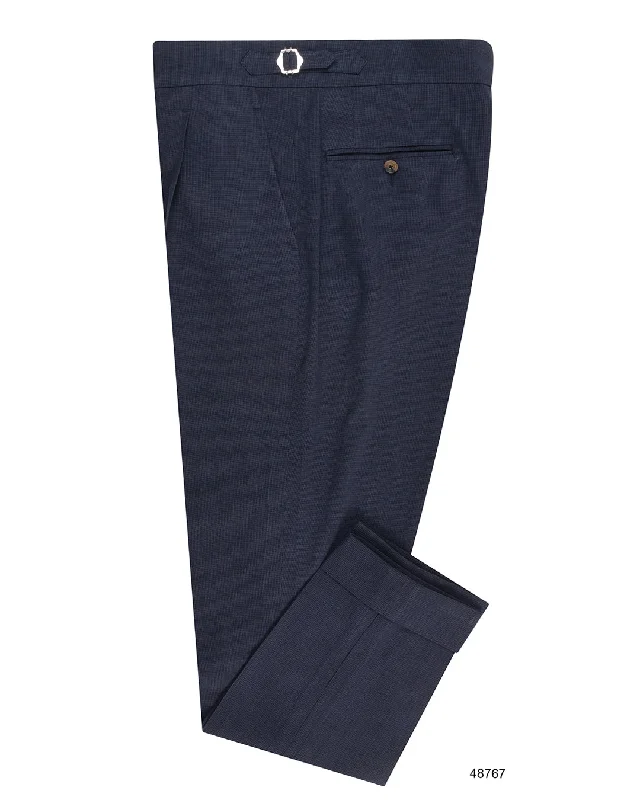 men's casual gray chino pants-Sondrio: Linen Silk Houndstooth Blue